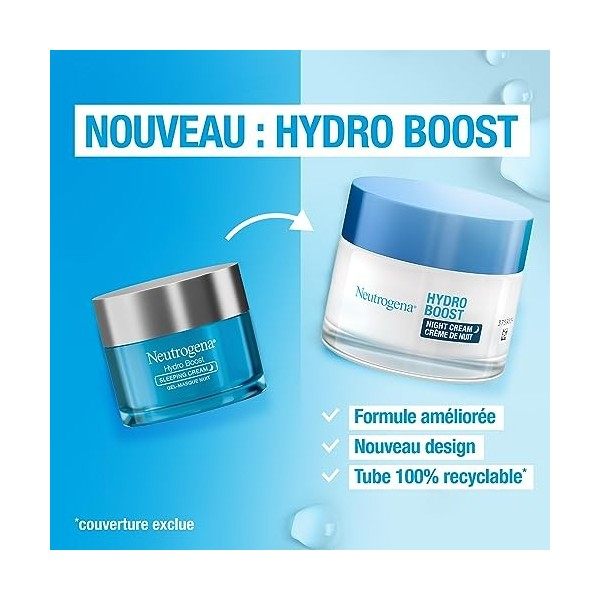 Neutrogena Hydro Boost, Crème Hydratante Visage de Nuit, Soin Visage, 1 Pot de 50ml Crème Jour et Nuit