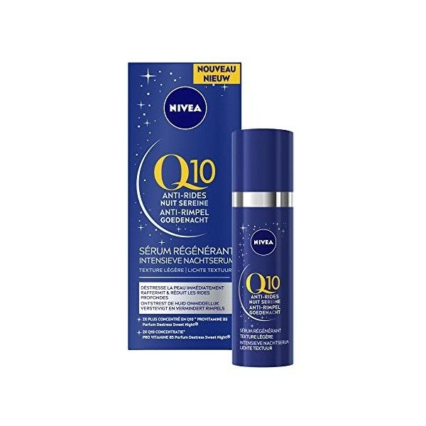 NIVEA Q10 Sérum Nuit Régénérant 1 x 30 ml , Crème de nuit anti-âge à la texture non grasse, Soin visage raffermissant conven ...