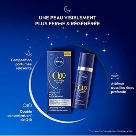 NIVEA Q10 Sérum Nuit Régénérant 1 x 30 ml , Crème de nuit anti-âge à la texture non grasse, Soin visage raffermissant conven ...