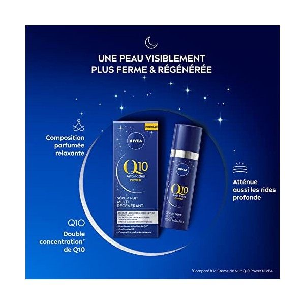 NIVEA Q10 Sérum Nuit Régénérant 1 x 30 ml , Crème de nuit anti-âge à la texture non grasse, Soin visage raffermissant conven ...