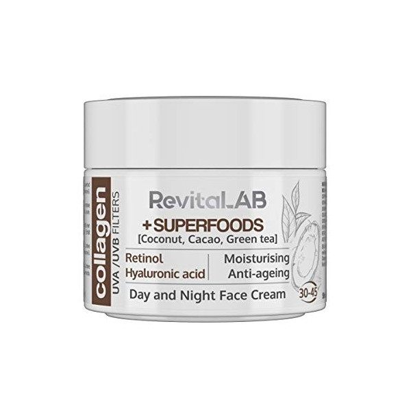 RevitaLAB - Crème de jour et de nuit au collagène hydratante et anti-âge, enrichie en acide hyaluronique, super-aliments, vit...
