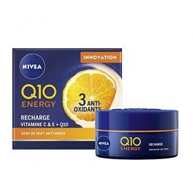NIVEA Soin de Nuit Q10+C Energy Pot 1 x 50 ml , Crème de nuit enrichie en Q10 et Vitamines, Soin anti-âge pour une peau raff ...