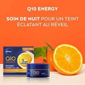 NIVEA Soin de Nuit Q10+C Energy Pot 1 x 50 ml , Crème de nuit enrichie en Q10 et Vitamines, Soin anti-âge pour une peau raff