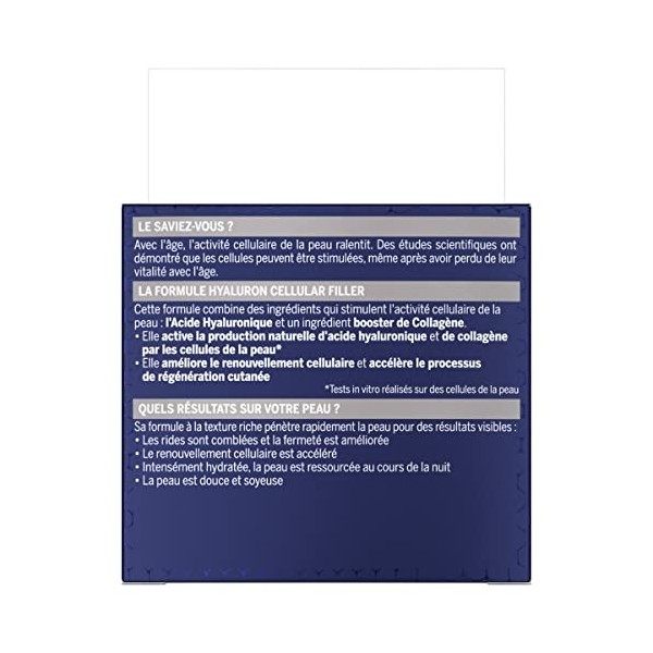 NIVEA Expert Filler CELLULAR Soin de nuit 1 x 50 ml , Soin anti-âge raffermissant enrichi en acide folique pur et acide hyal ...