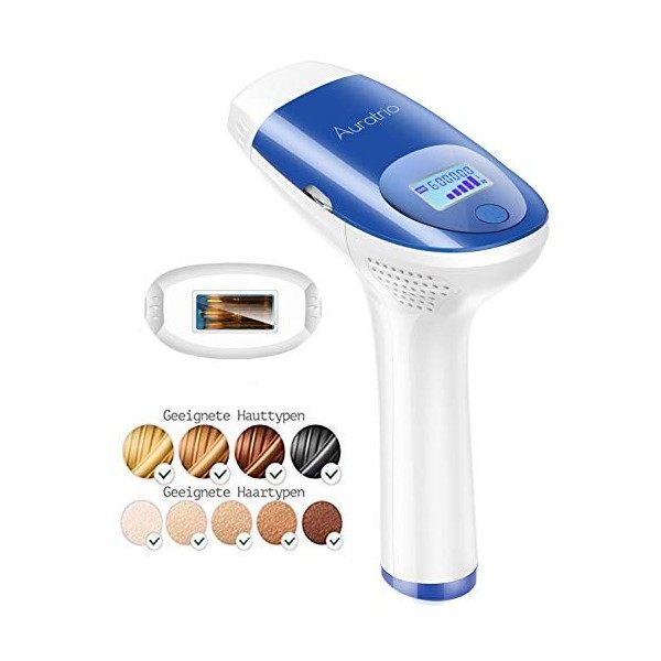 Auratrio T3s IPL Épilateur à lumière pour peaux lisses, femmes et hommes, corps, maillot, visage, parties intimes, mode gliss