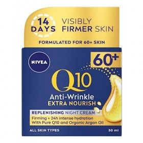 NIVEA Q10 Power 60 + Crème de nuit anti-rides + régénérante 50 ml , puissante crème anti-âge, crème hydratante de nuit pour 