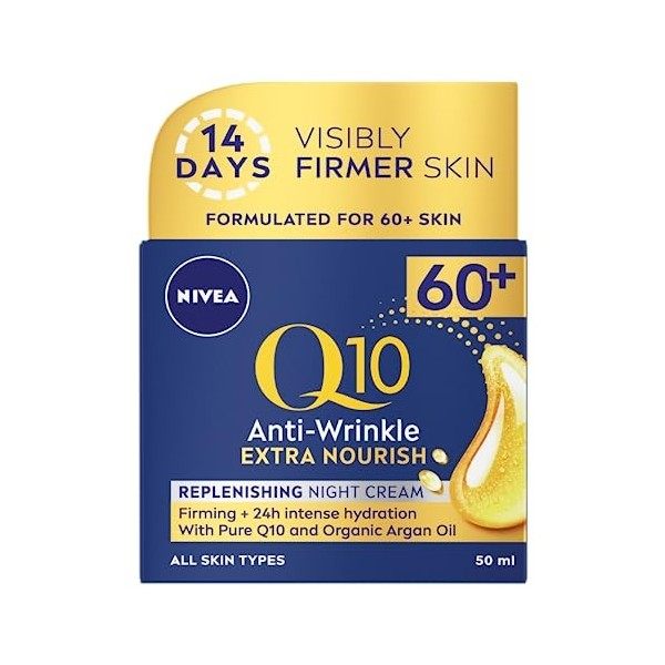 NIVEA Q10 Power 60 + Crème de nuit anti-rides + régénérante 50 ml , puissante crème anti-âge, crème hydratante de nuit pour ...