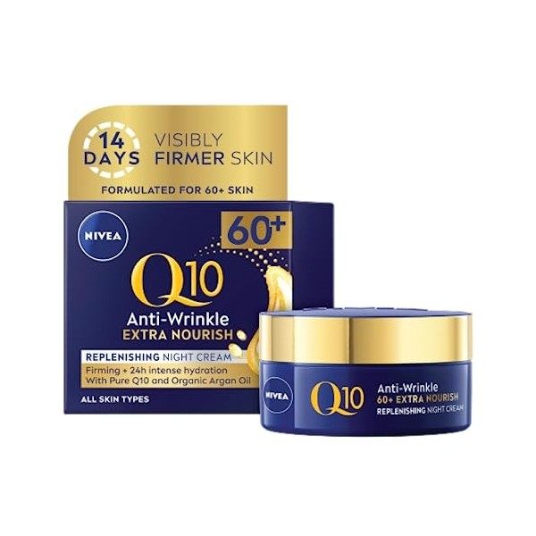 NIVEA Q10 Power 60 + Crème de nuit anti-rides + régénérante 50 ml , puissante crème anti-âge, crème hydratante de nuit pour ...