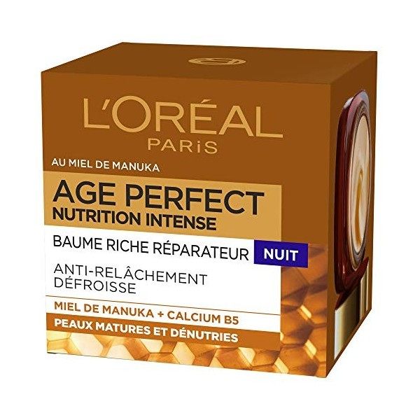 LOréal Paris - Crème de Nuit Anti-Âge - Baume Riche Réparateur - Concentré en Miel de Manuka & Calcium B5 - Pour Peaux Matur ...
