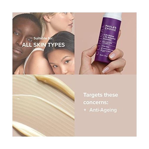 Paulas Choice CLINICAL 0,3% Retinol & 2% Bakuchiol Traitement - Sérum Anti Âge Réduire Rides & les Taches Brunes - avec Pept ...
