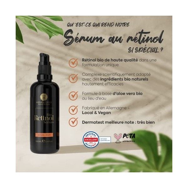 Retinol Serum Visage BIO • 100 ml • Serum retinol hautement dosé • Cosmétique naturelle & Durable • Enrichi au Rétinol pour p...