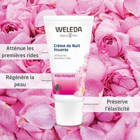 WELEDA - Crème de Nuit Lissante à la Rose Musquée - Atténue les Premières Rides - Tube 30&nbsp;ml Crème Jour et Nuit