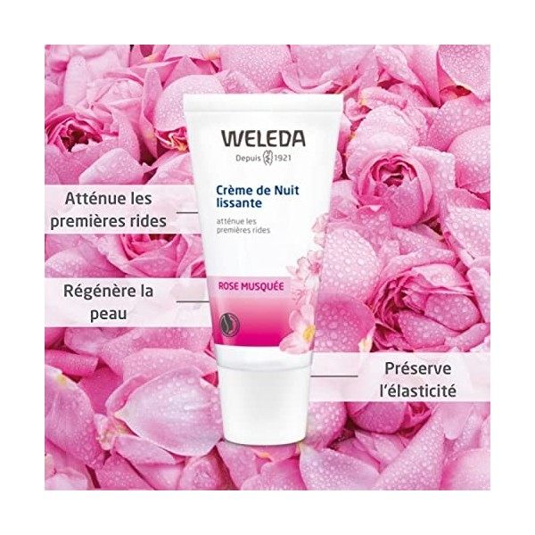 WELEDA - Crème de Nuit Lissante à la Rose Musquée - Atténue les Premières Rides - Tube 30&nbsp;ml Crème Jour et Nuit