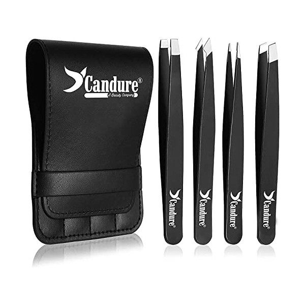 Candure Pince a Epiler Professionnelle Kit pour Sourcils de Precision- Ensemble de 4 Pincettes Acier Inoxydable pour Enlèveme