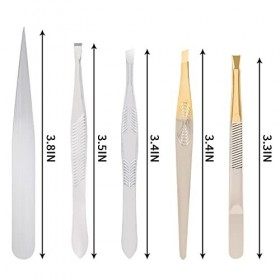 5 pièces Pince a Epiler, Pince à Épiler Professionnelle, Pince à Epiler Sourcils en Acier Inoxydable, Pince à Épiler de préci
