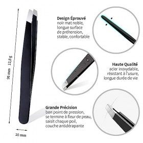 Econtal Pince à Épiler pour Sourcils Professionnelle Oblique avec Étui, Epilation Poil Fin Incarnés, Poils du Visage Moustach