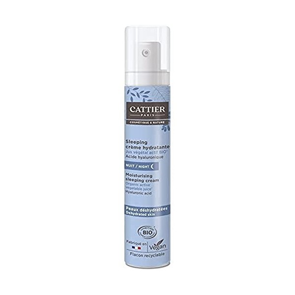 CATTIER - Sleeping Crème de Nuit Hydratante - pour Peaux Déshydratées - Jus Végétal Actif BIO - 50ml Crème Jour et Nuit