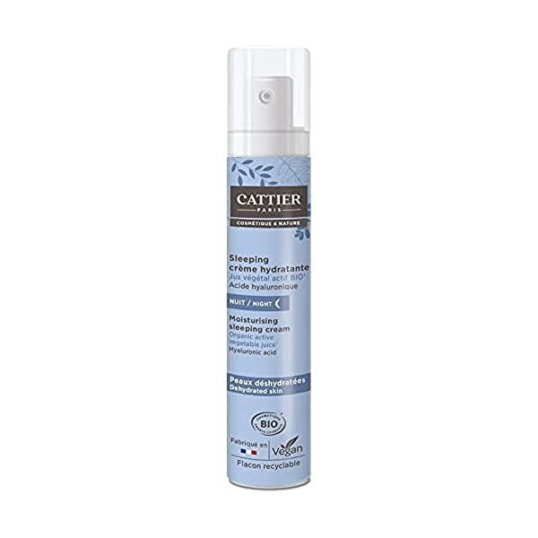 CATTIER - Sleeping Crème de Nuit Hydratante - pour Peaux Déshydratées - Jus Végétal Actif BIO - 50ml