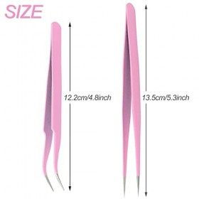 Sularpek 2 Pièces Pinces à Épiler, Pince à Cils, Pince à épiler à Bouts Pointus Droit et Courbé Nipper, Acier Inoxydable Rose