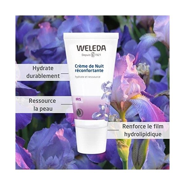 WELEDA - Crème de Nuit Réconfortante à lIris - Régénère et Ressource - Texture Riche - Tube 30 ml