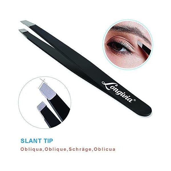 Pince à épiler pour sourcils professionnelle Longivia® oblique en acier inoxydable pointe améliorée precision epilateur pince