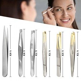 6 Pièces Pince à épiler Professionnelle, Pincettes en Acier Inoxydable pour Sourcil, Pince à Épiler de précision pour Enlèvem