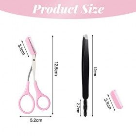 2PCS Ciseaux Sourcils et de Brosse, Ciseaux pour Tailler les Sourcils Pince à Epiler Ciseaux à Sourcils avec Peigne Rasoir à 
