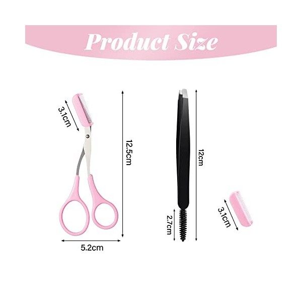 2PCS Ciseaux Sourcils et de Brosse, Ciseaux pour Tailler les Sourcils Pince à Epiler Ciseaux à Sourcils avec Peigne Rasoir à 