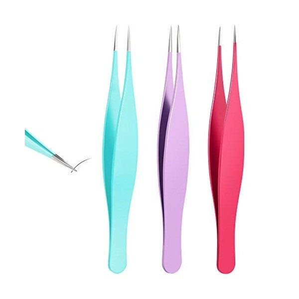 3 Pièces Pinces à Épiler pour Poils Incarnés Dissolvant de Points Noirs Pointus en Acier Inoxydable Pince à Épiler de Précisi