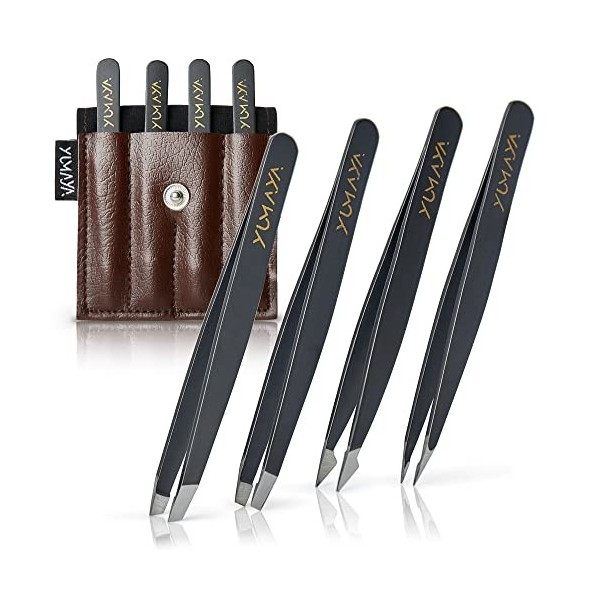 YUMAYA Tweezers Lot de 4 pinces à épiler professionnelles en acier inoxydable avec pointes améliorées pour épiler les sourcil