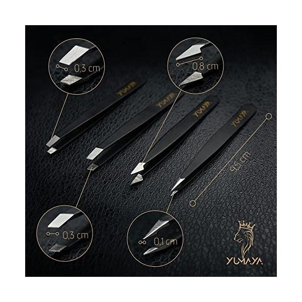 YUMAYA Tweezers Lot de 4 pinces à épiler professionnelles en acier inoxydable avec pointes améliorées pour épiler les sourcil