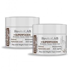 RevitaLAB - Crème de jour et de nuit au collagène hydratante et anti-âge, enrichie en acide hyaluronique, super-aliments et f...