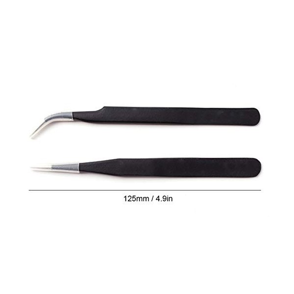 Lot de 2 pinces à épiler droites pour nail art Noir