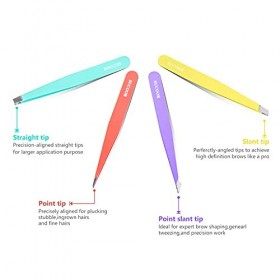 SUCOOR Lot de 4 pinces à épiler professionnelles en acier inoxydable, meilleure précision pour façonner les sourcils, excelle
