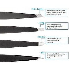 Rikans Lot de 4 pinces à épiler de précision professionnelles noires - Pochette de transport pratique - Pince à épiler en aci