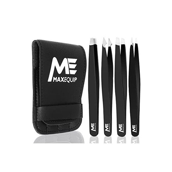 ME MAXEQUIP Lot de 4 pinces à épiler professionnelles en acier inoxydable pour homme et femme - Pour poils incarnés - Noir