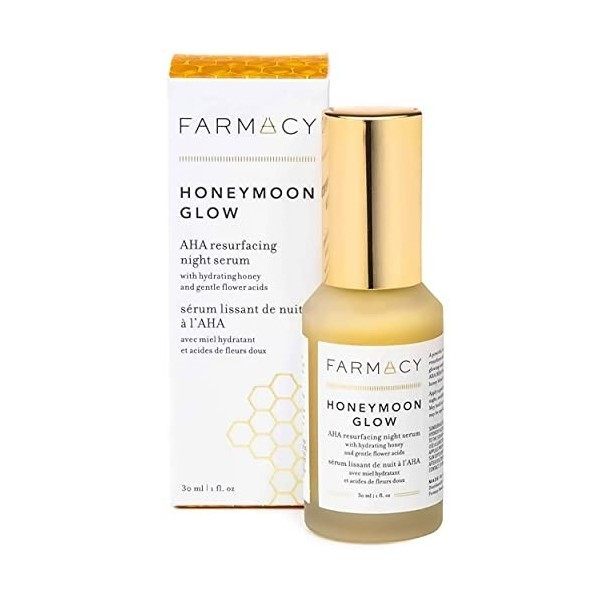 Farmacy Sérum de nuit hydratant Lueur de lune de miel AHA avec acide hyaluronique pour les ridules et les rides 1 oz liq. Cr...