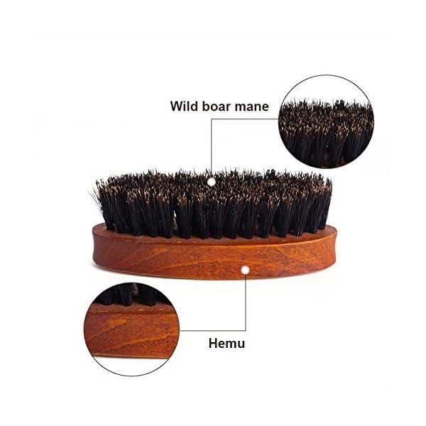 Brosse à barbe, Brosse à barbe de poche de haute qualité avec des poils de sanglier pur, Mesures 85 x 32 mm, Idéale pour les 