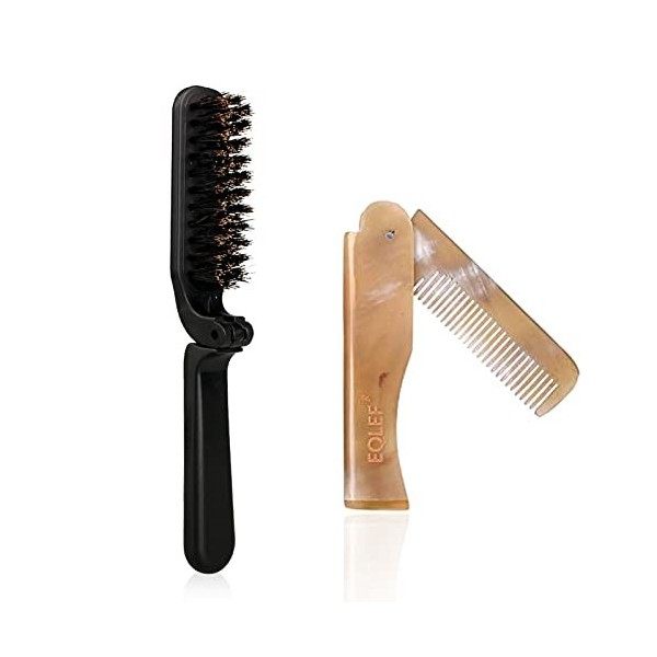 Brosse Barbe, Brosse à Barbe en Poils de Sanglier pour Hommes Ensemble de Brosse à Moustache Pliable Avec Peigne à Barbe en B