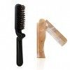 Brosse Barbe, Brosse à Barbe en Poils de Sanglier pour Hommes Ensemble de Brosse à Moustache Pliable Avec Peigne à Barbe en B