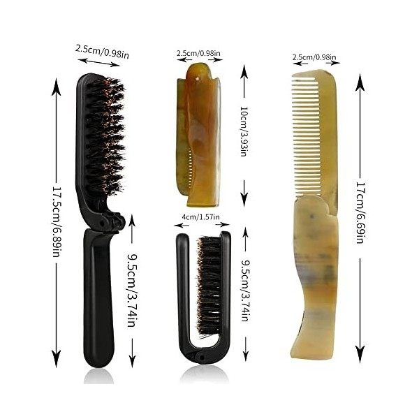 Brosse Barbe, Brosse à Barbe en Poils de Sanglier pour Hommes Ensemble de Brosse à Moustache Pliable Avec Peigne à Barbe en B