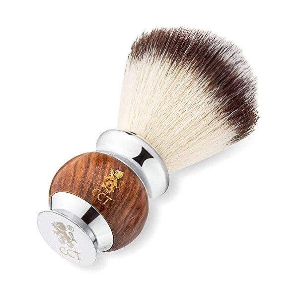 The Cambridge Cut Throat Blaireau Brosse de Rasage de Haute Qualité pour Hommes en Bois et Acier Inoxydable, Poils Végétalien