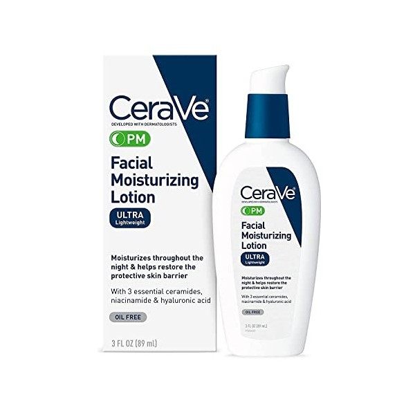 Lotion hydratante pour le visage CeraVe PM | Crème de nuit à lacide hyaluronique et à la niacinamide | Hydratant ultra-léger ...