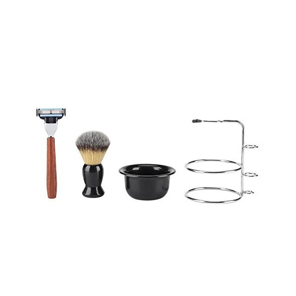 Fdit 4Pcs Kit de Rasage Brosse Set Rasage Brosse avec Titulaire Stand Brosse en Acier Inoxydable Rasoir Rasage Savon Bol pour