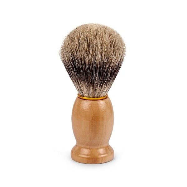 QSHAVE Brosse Blaireau de Rasage Fait à Main de 100% Poils de Blaireaus Véritables et Purs avec Manche en Bois. Le choix pour