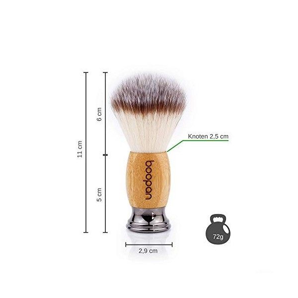 Boopan® Blaireau de rasage de qualité supérieure végétalien avec bois de bambou pour homme et femme, Doux comme des poils de 