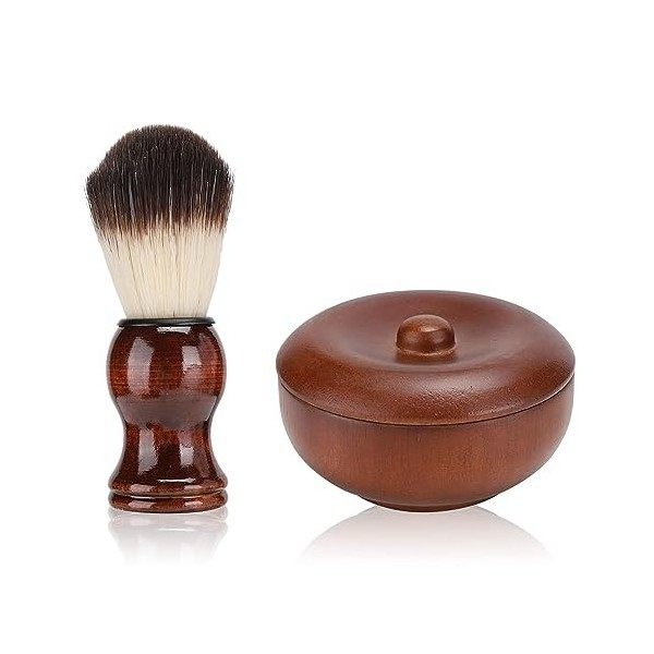 Agatige Ensemble de Blaireaux et de Bol en Bois, Brosse à Raser Barbe Bol Rasage en Bois avec Couvercle pour Faire Mousser le