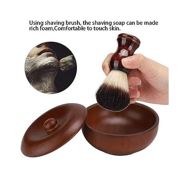 Agatige Ensemble de Blaireaux et de Bol en Bois, Brosse à Raser Barbe Bol Rasage en Bois avec Couvercle pour Faire Mousser le