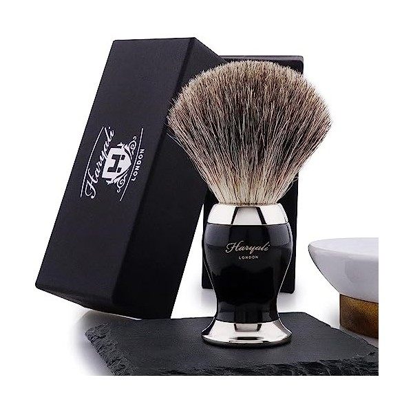 Haryali London Blaireau de rasage - Blaireau pur blaireau - Brosse de rasage de luxe pour homme - Poils naturels exfoliants -