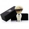 Brosse à raser 100 % blaireau avec base de couleur ivoire et métal pour homme. Convient à tous les types de peau.